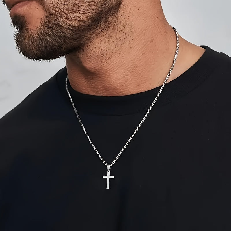 Edle 18K Vergoldete Edelstahl Kreuz Halskette mit Eleganter Kordelkette Unisex
