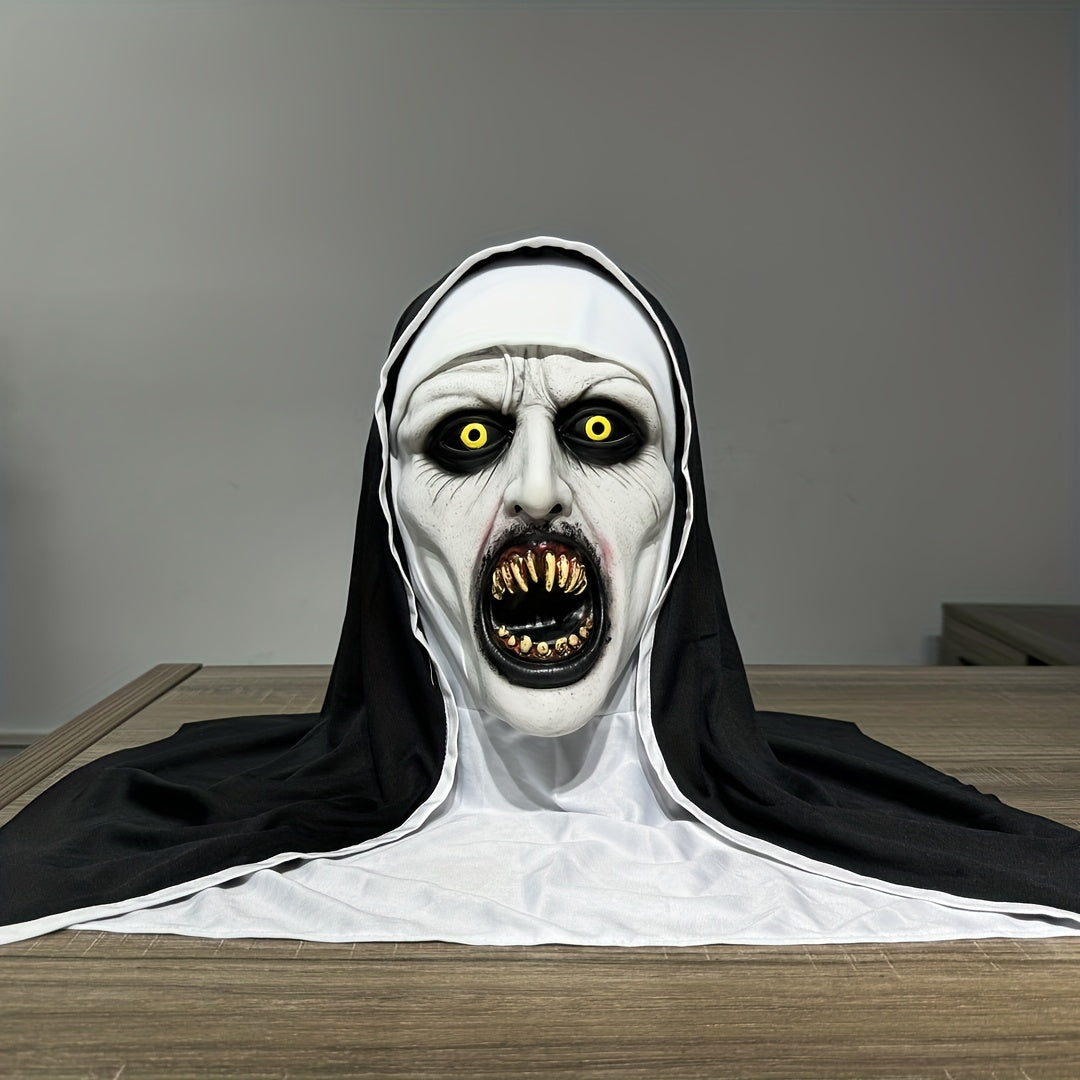 Realistische Gruselige Nonnenmaske aus Latex für Halloween – Handwaschbar Horror Kostüm Zubehör