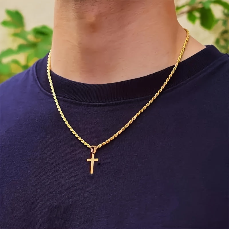 Edle 18K Vergoldete Edelstahl Kreuz Halskette mit Eleganter Kordelkette Unisex