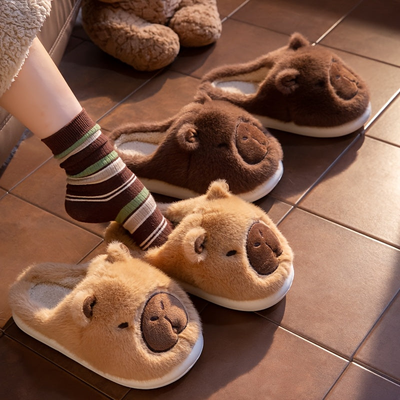 Unisex Capybara Plüsch Hausschuhe – Warm, Rutschfest, Gemütlich für Zuhause & Winter