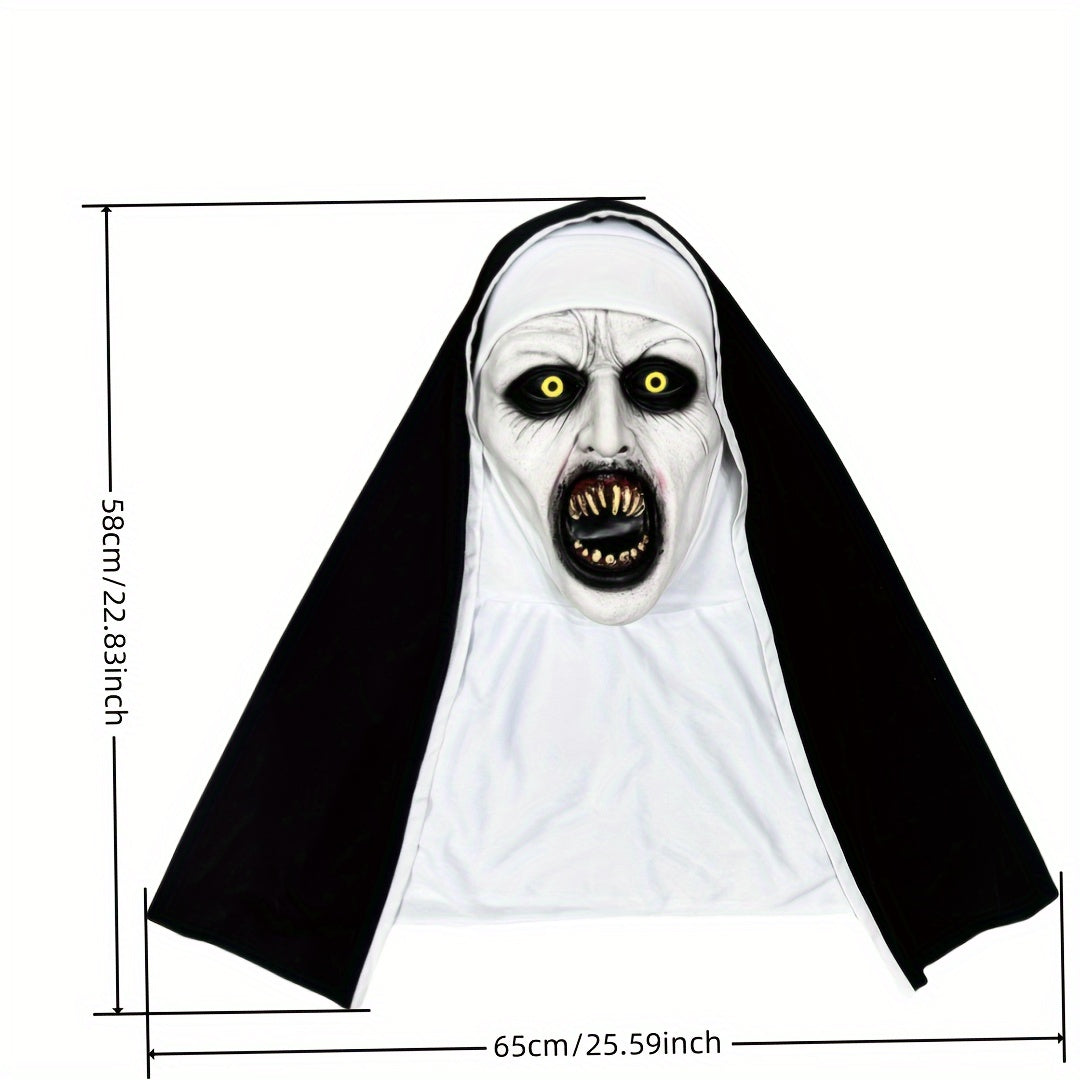 Realistische Gruselige Nonnenmaske aus Latex für Halloween – Handwaschbar Horror Kostüm Zubehör