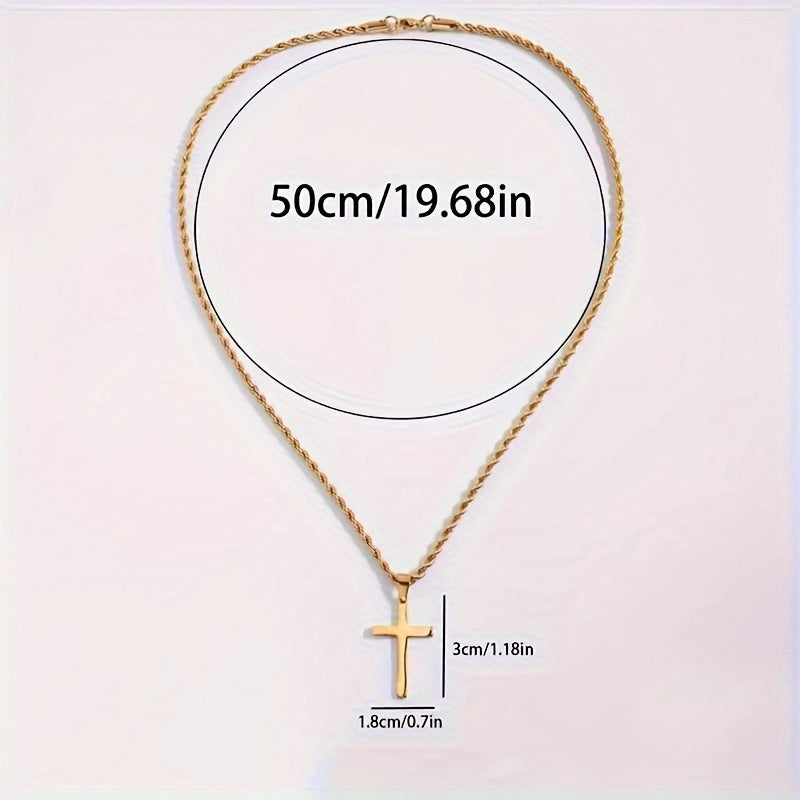 Edle 18K Vergoldete Edelstahl Kreuz Halskette mit Eleganter Kordelkette Unisex