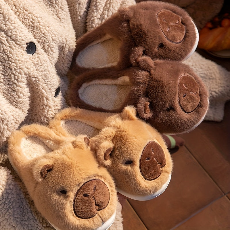 Unisex Capybara Plüsch Hausschuhe – Warm, Rutschfest, Gemütlich für Zuhause & Winter