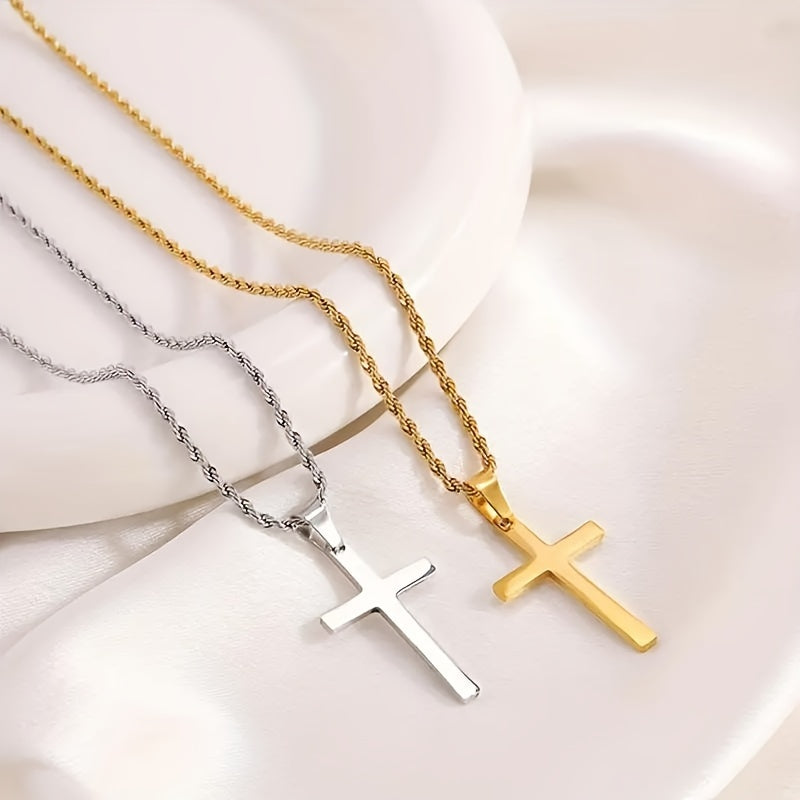 Edle 18K Vergoldete Edelstahl Kreuz Halskette mit Eleganter Kordelkette Unisex
