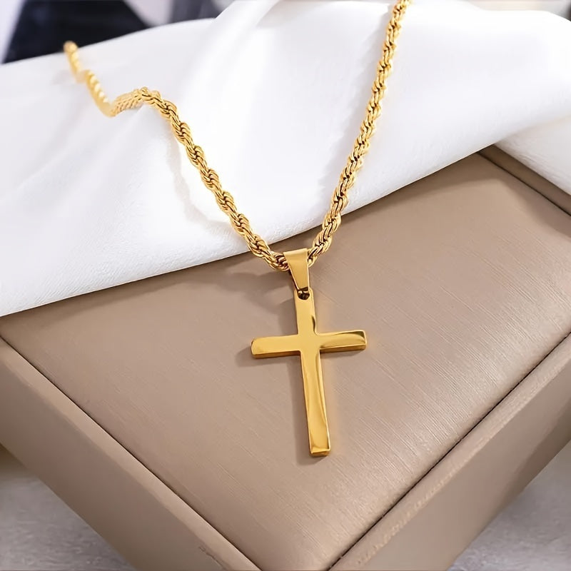 Edle 18K Vergoldete Edelstahl Kreuz Halskette mit Eleganter Kordelkette Unisex