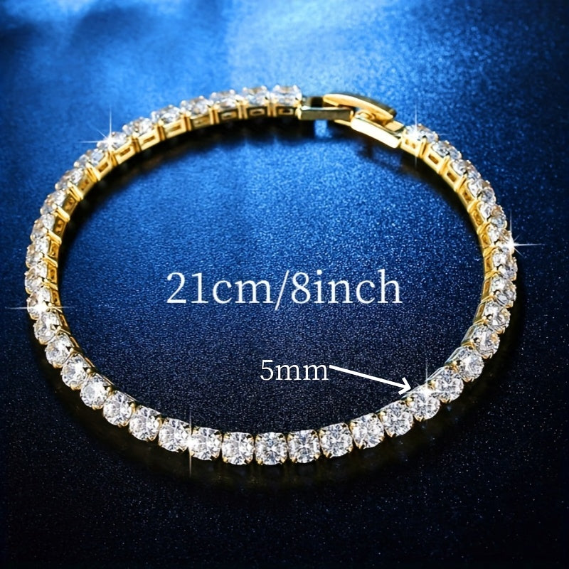 Glänzendes 5mm 5A Zirkonia Tennisarmband für Herren | Wasserdicht, Versilbert, Kupfer, Stilvoll, Geschenk