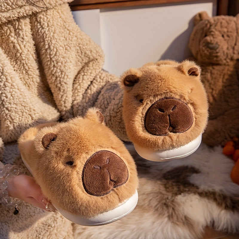 Unisex Capybara Plüsch Hausschuhe – Warm, Rutschfest, Gemütlich für Zuhause & Winter