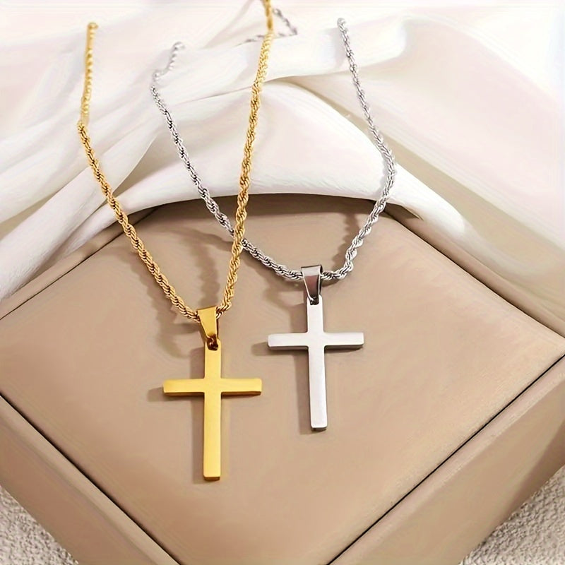 Edle 18K Vergoldete Edelstahl Kreuz Halskette mit Eleganter Kordelkette Unisex