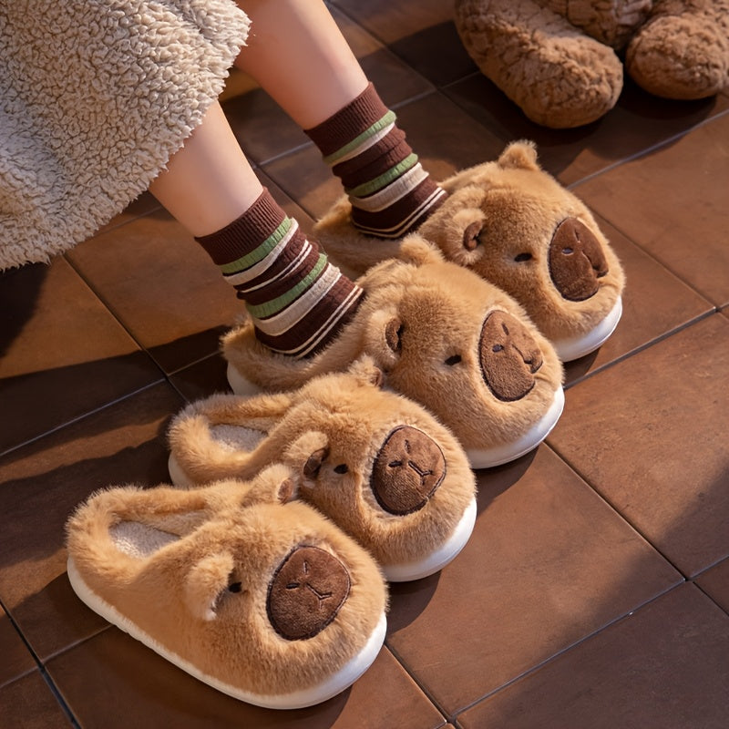 Unisex Capybara Plüsch Hausschuhe – Warm, Rutschfest, Gemütlich für Zuhause & Winter