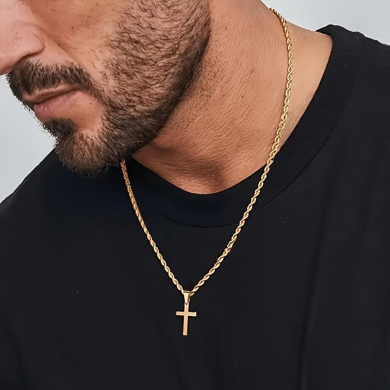 Edle 18K Vergoldete Edelstahl Kreuz Halskette mit Eleganter Kordelkette Unisex